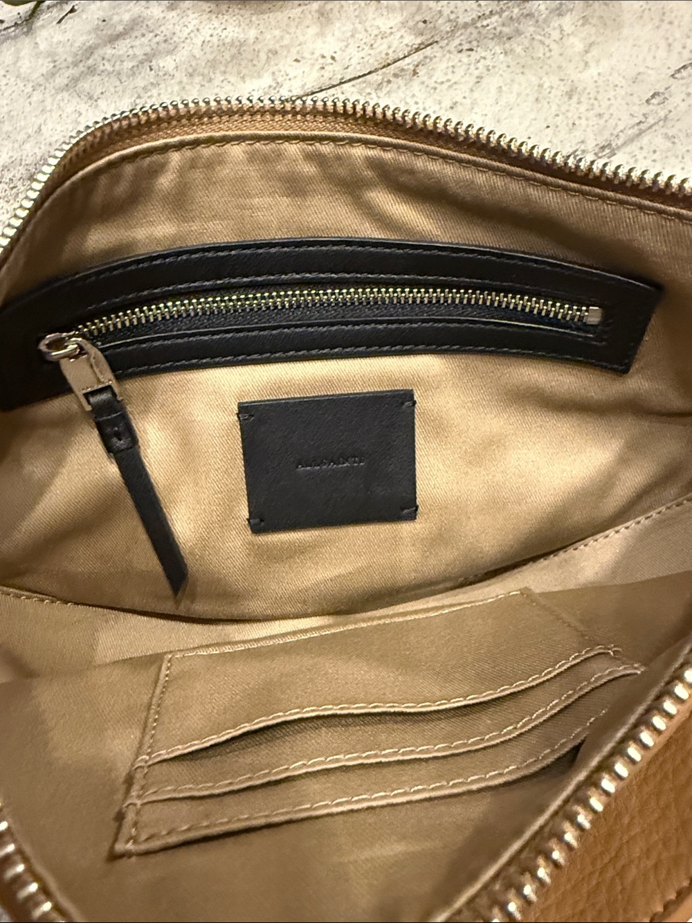 All Saints Tan Crescent Crossbody Bag - Picture 7 of 11